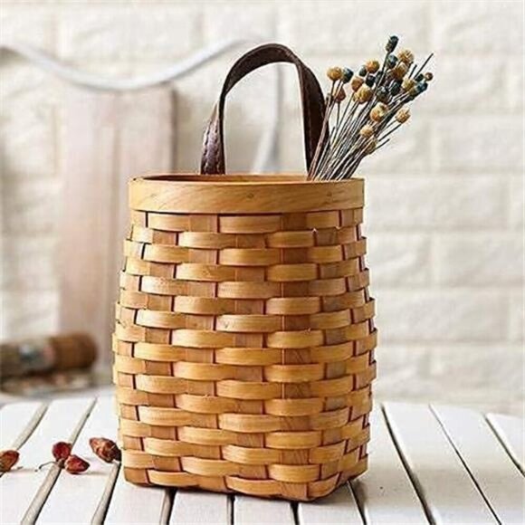 Other - hanging wicker basket Hand-Woven Wood Storage Basket Portable Wall Hanging